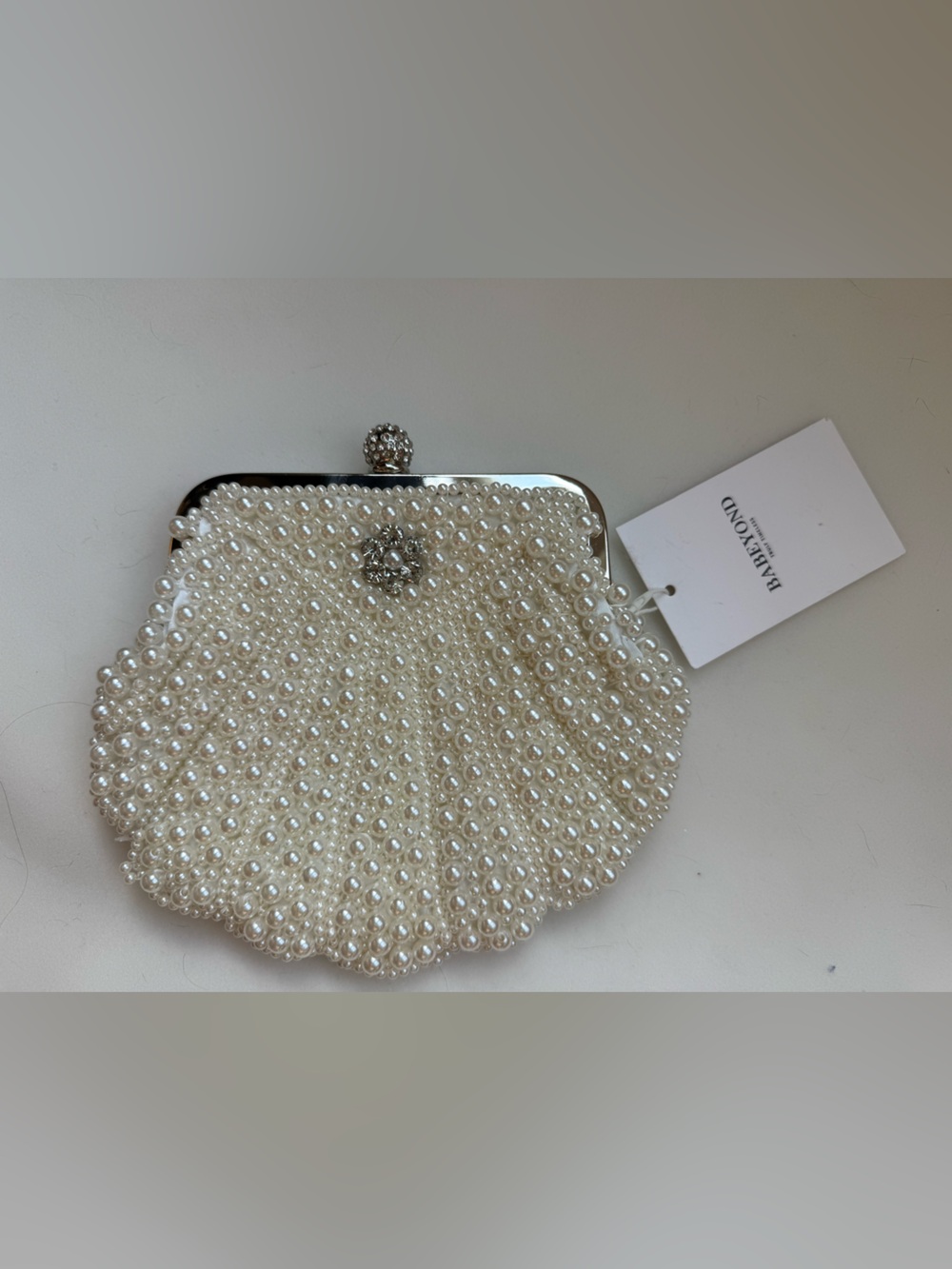 NWT Beaded Faux Pearl Rhinestone Clutch Purse Handbag Babeyond  Satin Lined